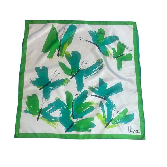 Vera Neumann Vintage Green Butterfly Square Scarf Made In Japan - Picture 1 of 10